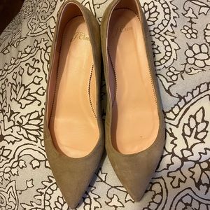 Tan j crew point toe flats. Suede. Size 10.5